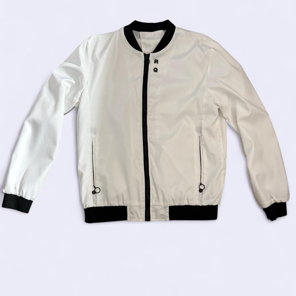 White Bomber Jacket with Black Accents